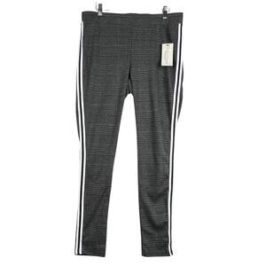 NWT French Laundry Houndstooth Black/Gray Plaid Side Stripe Pants Large